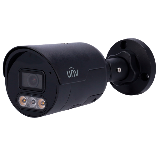 [UNV-IPC2124LE-ADF28KMC-DL-BLACK] Caméra Bullet IP Uniview - EasyStar - 4 MP | Objectif 2.8 mm | UMD | microSD 512 Go - IR 30 m | Lumière blanche 30 m | WDR 120 dB - ColorHunter avec double éclairage - PoE IP67 | Surtensions 4000 V - Micro et haut-parleur incorporés