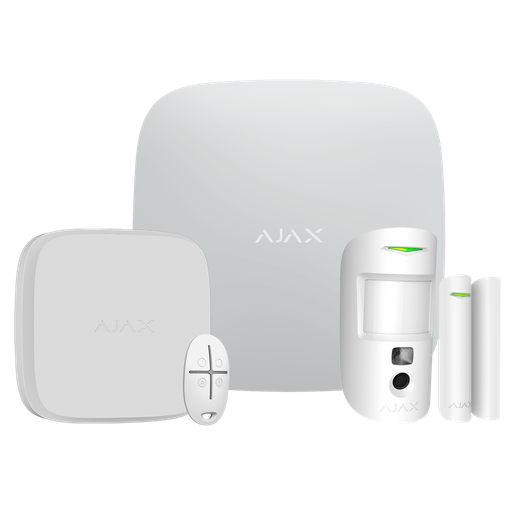 [AJA-KITBASICO-W] Kit de alarma profesional - Certificado Grado 2 - Comunicación Ethernet / dual SIM GPRS - Inalámbrico 868 MHz Jeweller y Wings - Ajax HUB 2 2G,  PIRCAM y Contacto magnético - Incluye mando y detector de incendios