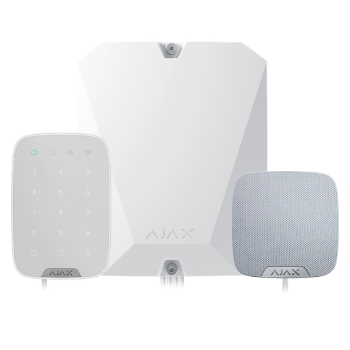 [FIB-KIT1-PRO-2G-W] Kit d'alarme professionnelle - Certifié Grade 3 - Communication Ethernet et double SIM 2G - Protocoles Jeweller, Wings et Fibra - Inclus: centrale hybride, clavier, sirène intérieure