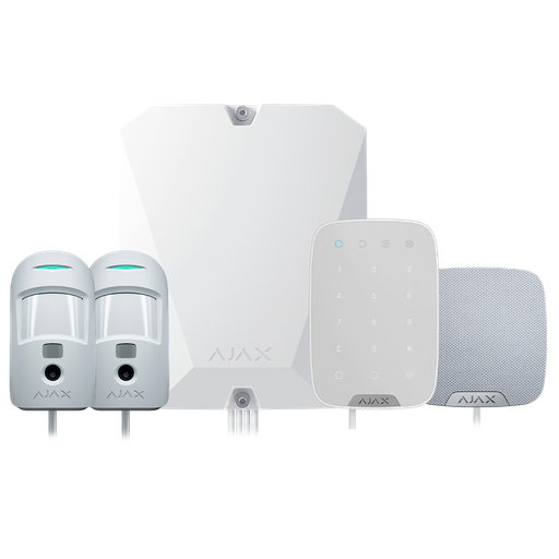 [FIB-KIT3-PRO-4G-W] Kit d'alarme professionnelle - Certifié Grade 2 - Communication Ethernet et double SIM 4G - Protocoles Jeweller, Wings et Fibra - Inclus: panneau hybride, clavier, - sirène intérieure et 2 PIRCAMs