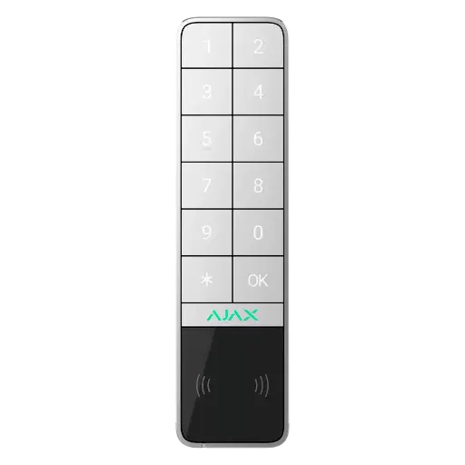 [AJA-KEYPADOUTDOOR-W] Ajax - Clavier indépendant - Certificat de grade 2 - Bidirectionnel - Sans fil 868 MHz Jeweller - Antenne interne portée de jusqu'à 1700 m en champs libre - Tamper anti-ouverture - Permet l'armement total/partiel/desarmement par code - 