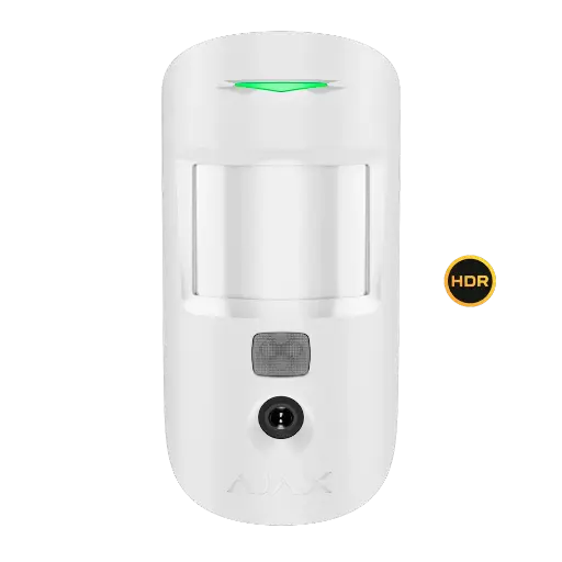 [AJA-MOTIONCAM-HDR-W] Ajax - PhotoDétecteur - volumétrique IR Blanc Certifié grade 2 sans fil 868 MHz Envoi d'images jusqu'à VGA (640x480) Jusqu'à 5 images par détection Immunisé Animaux domestiques / Portée de détection 12 m