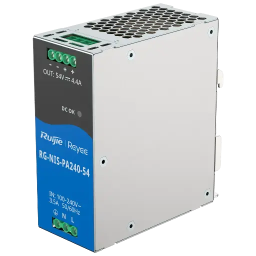 [REY-RG-NIS-PA240-54] Alimentation industrielle Reyee Sortie CC 54 V 4,4A / 240 W 2 Sorties DC Tension d'entrée 100 V ~ 240 V 125 (H) x 52 (L) x 110 (Pr) mm Montage sur rail DIN