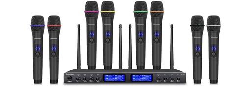 [JDM-BE-1080] Système de micro HF, 8 Mic main, fréquences fixes 506 / 524 / 517.7 / 541.7 / 520.1 MHz