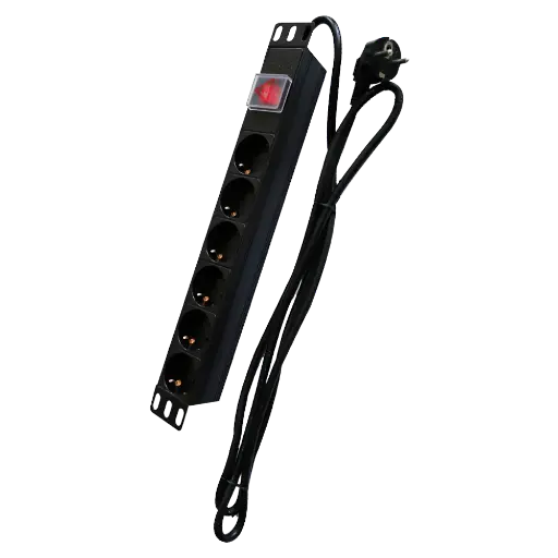 [VDO-PDU-6P1U-SWITCH] Multiprise rackable avec interrupteur central 6 sorties jusqu'à 250VAC / 16 A max. - Bouton de réinitialisation en cas de surcharge Couleur noir